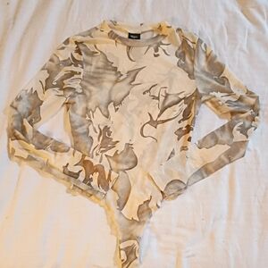 Elegant Beige and Gray Patterned Bodysuit